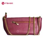 Maroon leather golden chain ladies hand bag