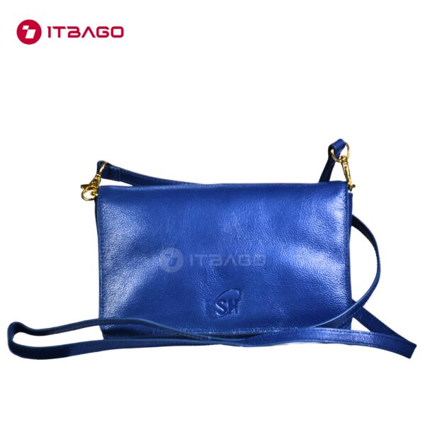 Blue leather ladies hand bag