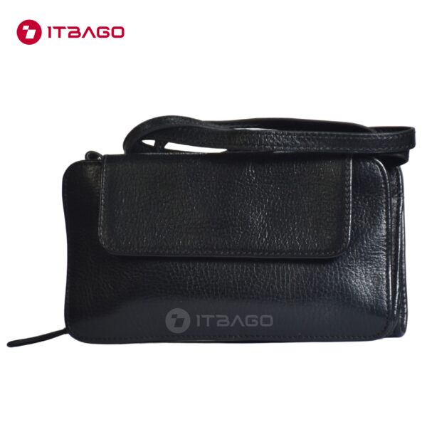 Black leather lace large wallet