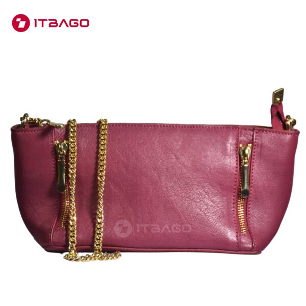 Maroon leather golden chain ladies hand bag